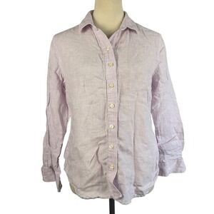 Lord & Taylor Petite Medium Lavender 100% Linen Button Down Shirt Light Purple
